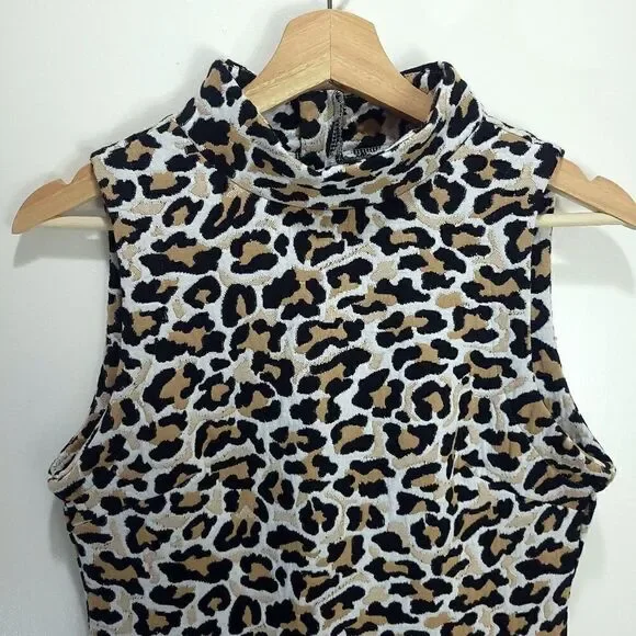 Lord & Taylor Design Lab Leopard Print Mock Neck Sheath Dress - Picture 2 of 10